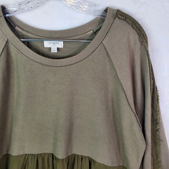 UMGEE MINERAL WASHED FRENCH TERRY RUFFLE THIN SWEATSHIRT SMALL GREEN OVERSIZED - Picture 2 of 8